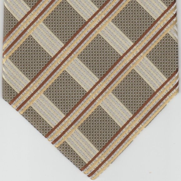ALEXANDER JULIAN - COLORS - MEN'S NECKTIE - OLIVE GREEN & BEIGE & BLACK CHECKERS - Picture 1 of 2